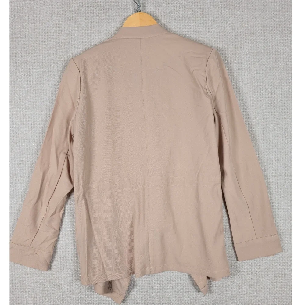 Premise Womens XS Tan Open Front Waterfall‎ Jacket Roll Tab Sleeve Cinched Waist